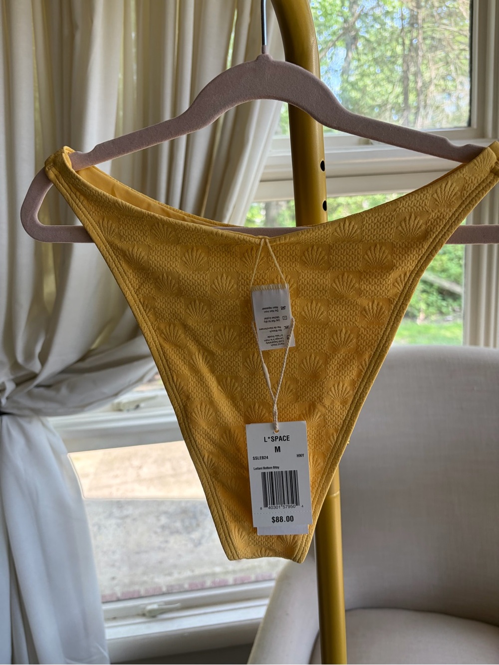 l*space Textured Yellow High-Rise Bikini Bottom Reversible